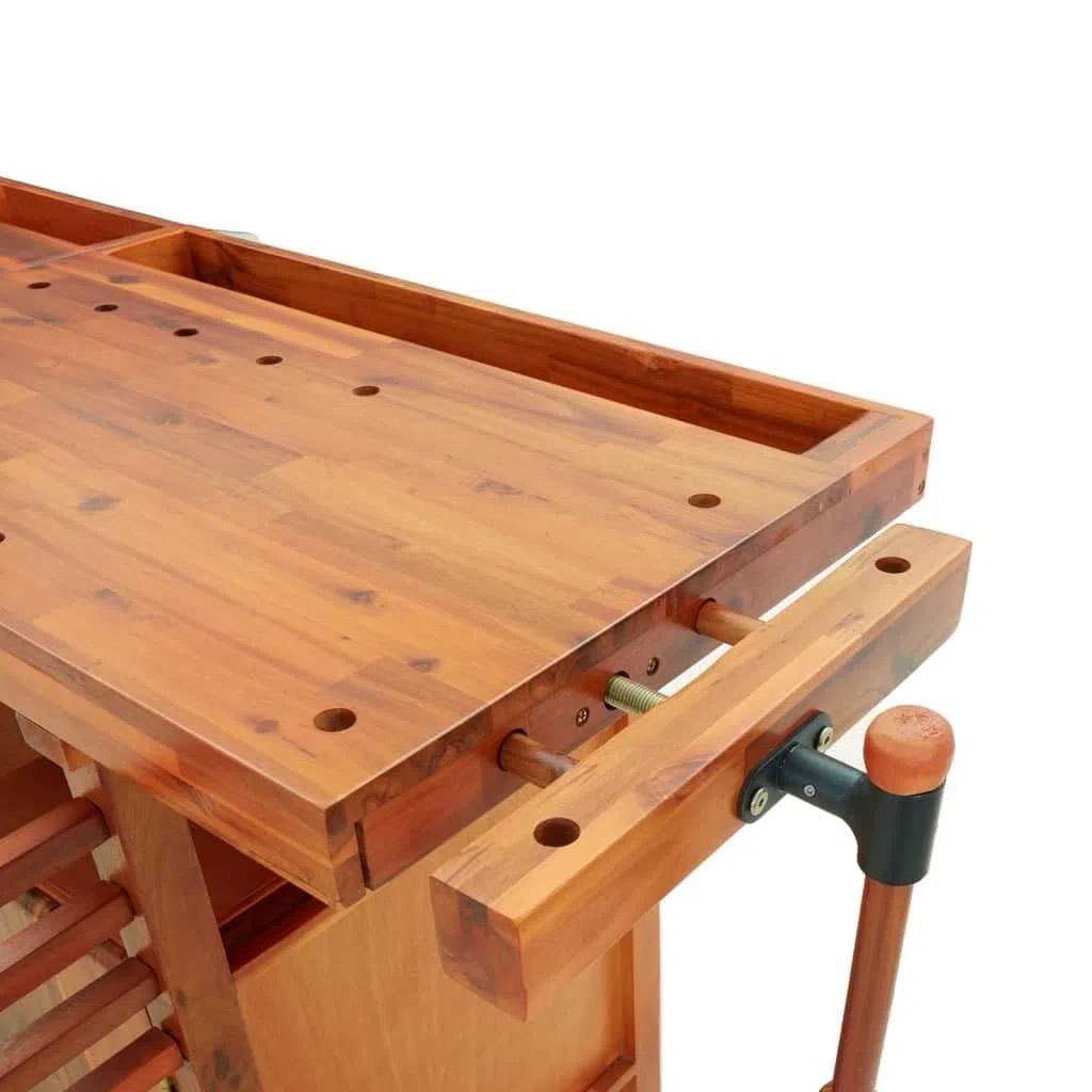 vidaXL Établi avec Tiroir et Étaux, Banc de Travail en Bois, Table d'Atelier, Table de Bricolage Garage Maison, 162x62x83 cm Bois Massif d'Acacia