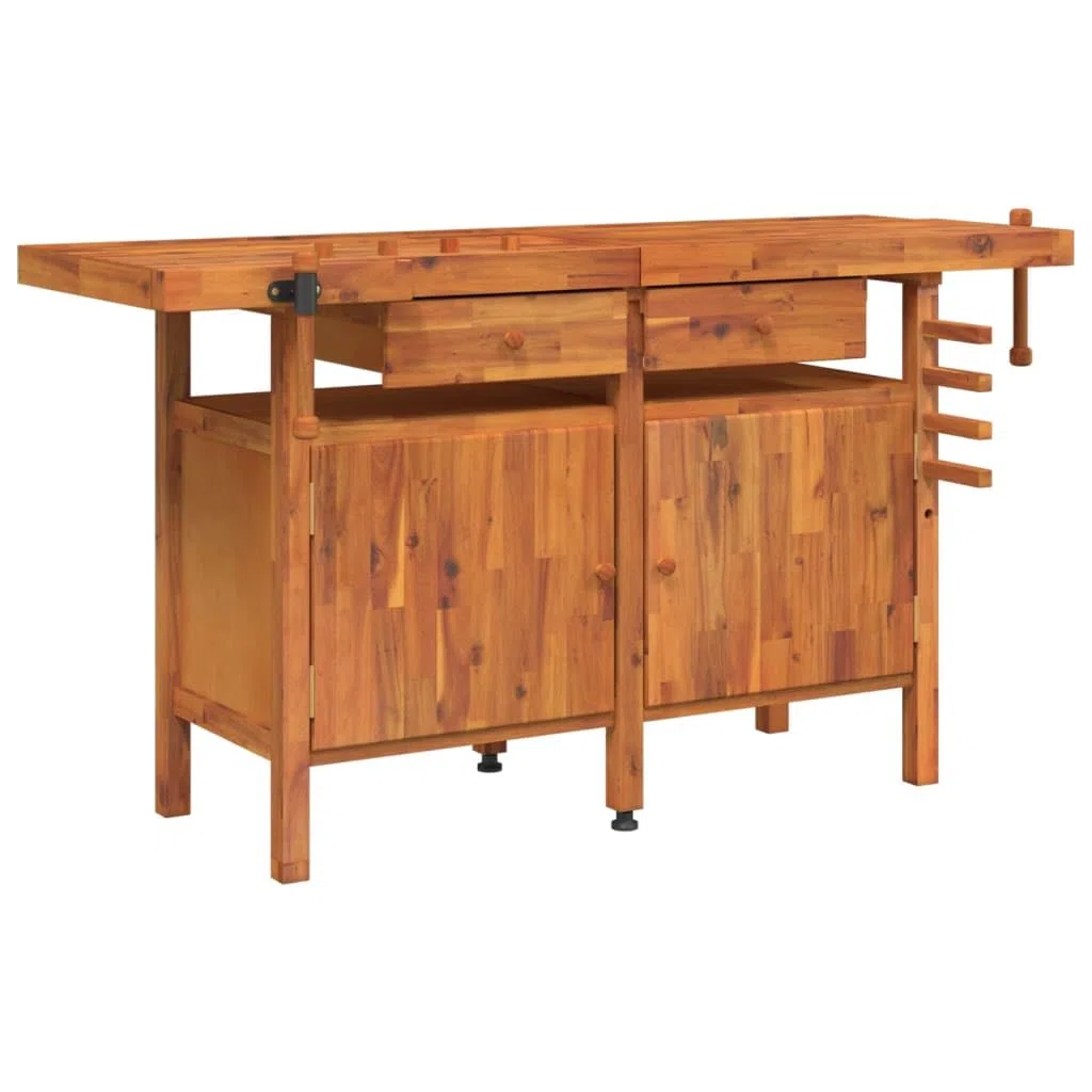 vidaXL Établi avec Tiroir et Étaux, Banc de Travail en Bois, Table d'Atelier, Table de Bricolage Garage Maison, 162x62x83 cm Bois Massif d'Acacia