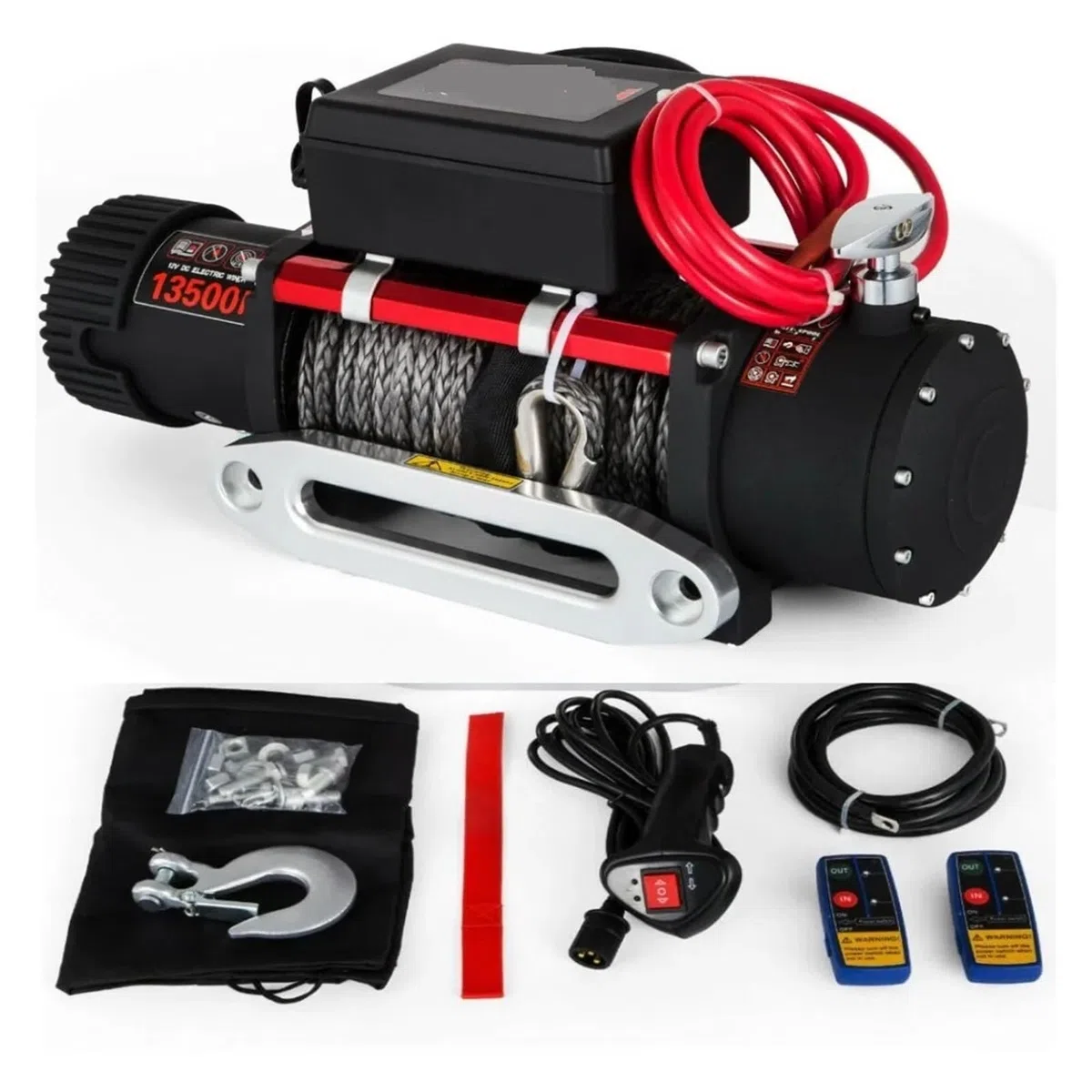 Treuil Électrique À Corde Synthétique, 13500LBS /12000LBS, 12V, 4x4, Avec 2 Télécommandes, Pour Camions, Camping-car, ATV, UTV Bras Cadre Durable de Levage Palan Électrique