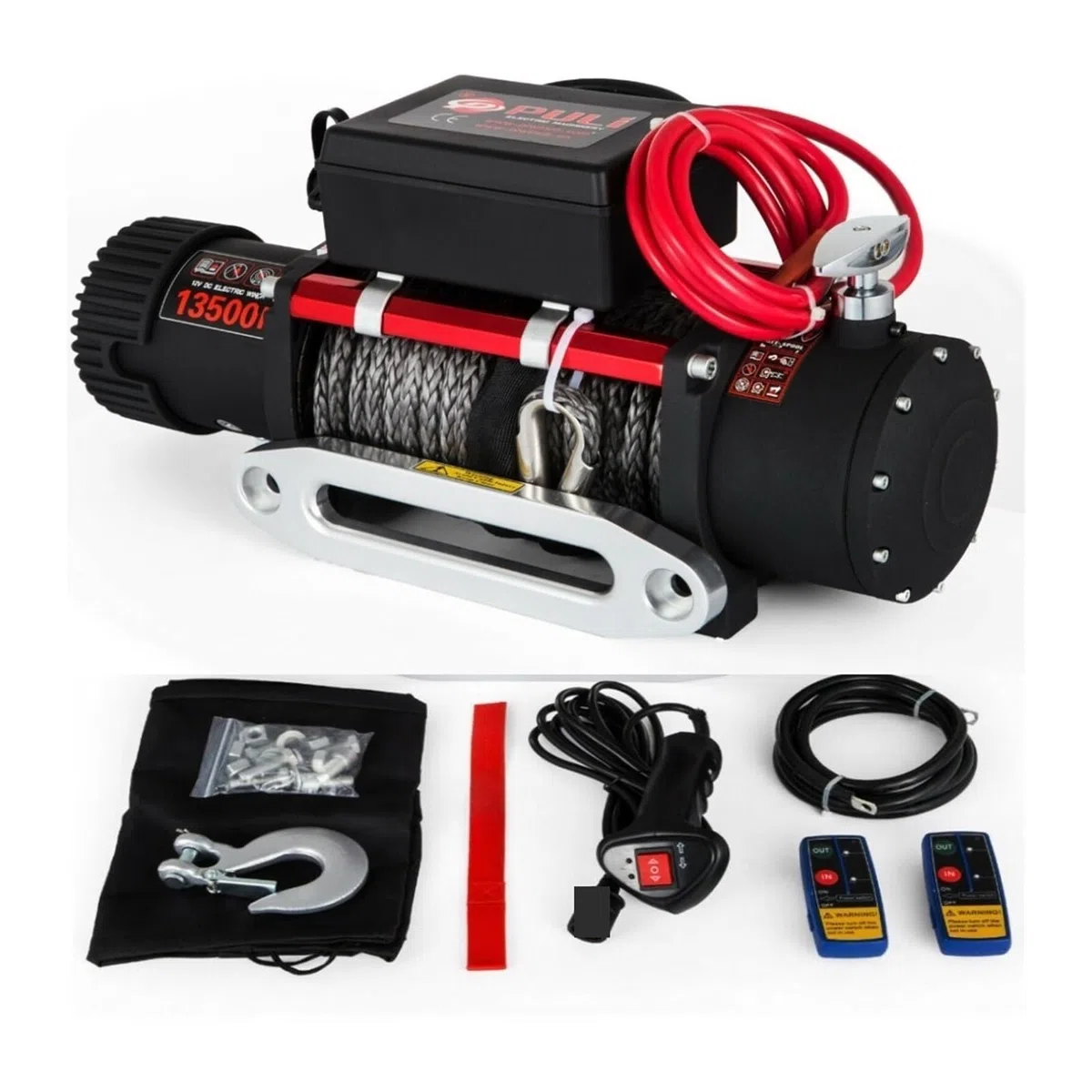 Treuil électrique à corde synthétique 13500LBS 12V Treuil 4X4 avec 2 télécommandes for camions RV ATV UTV Pour le bricolage
