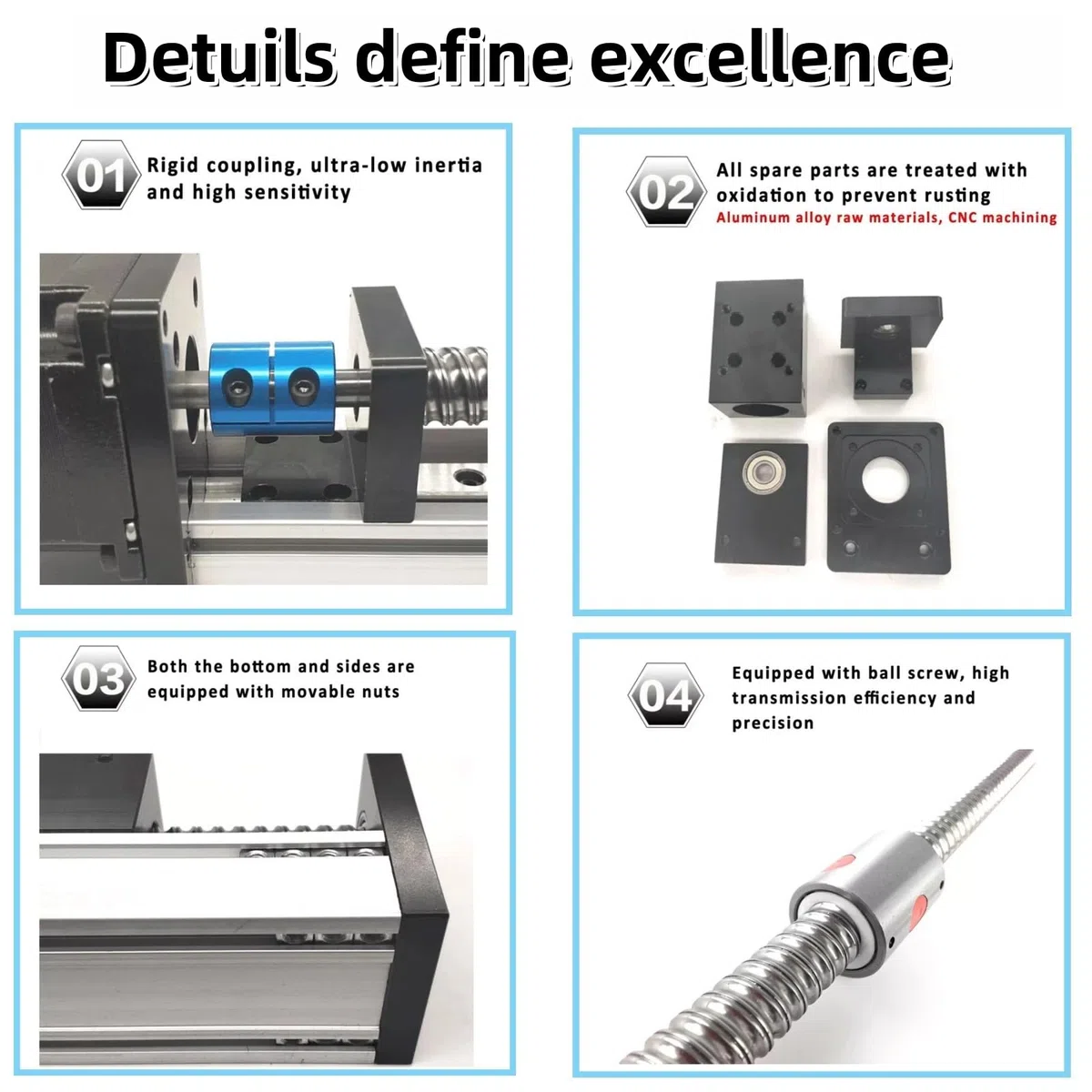Table de Guidage à glissière CNC 8" (Course de 200 mm), Mini-Guide à vis à Billes SFU1605 avec Support pour Moteur Pas à Pas Nema17 42 mm et Nema23 57 mm pour Bras robotisé graveur