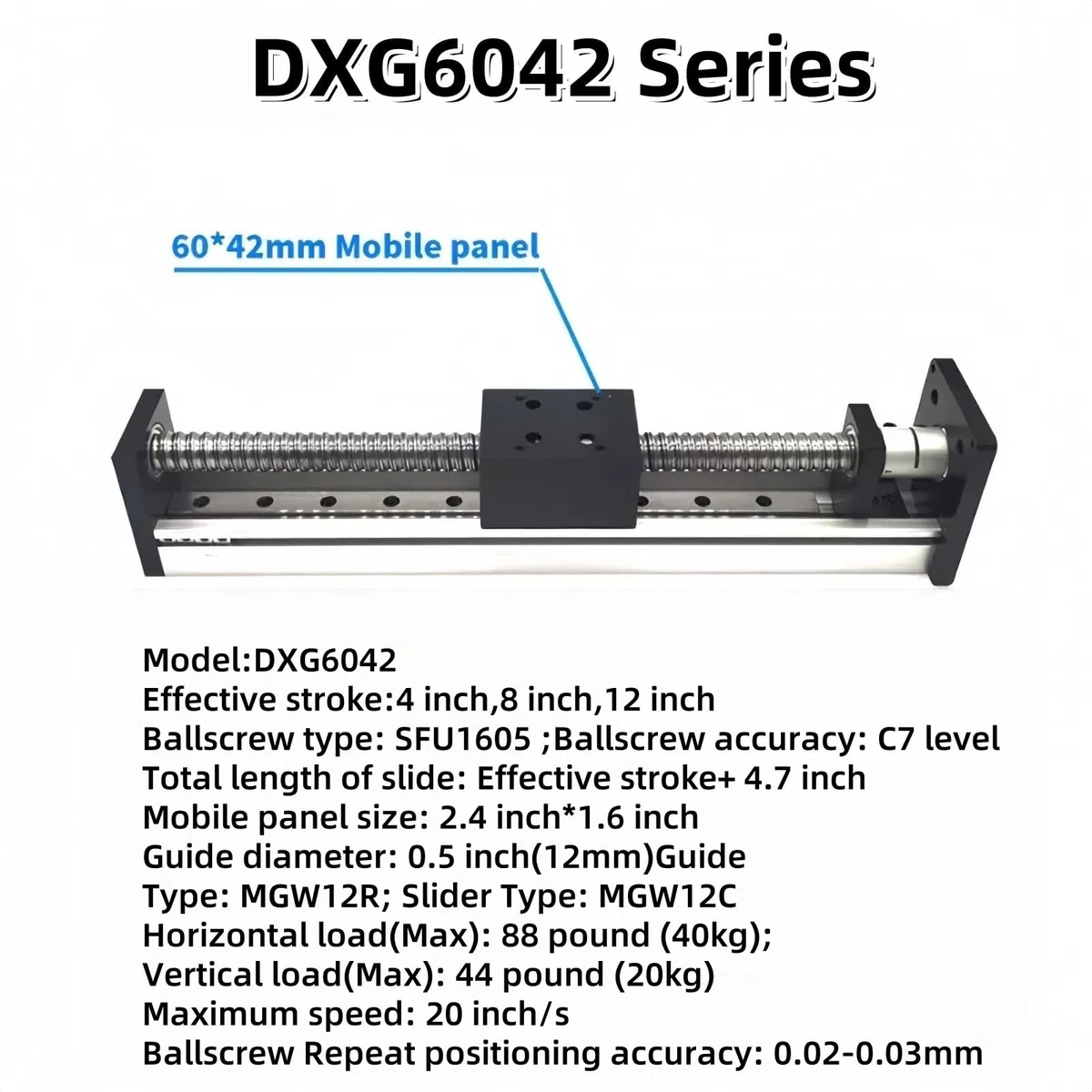 Table de Guidage à glissière CNC 8" (Course de 200 mm), Mini-Guide à vis à Billes SFU1605 avec Support pour Moteur Pas à Pas Nema17 42 mm et Nema23 57 mm pour Bras robotisé graveur