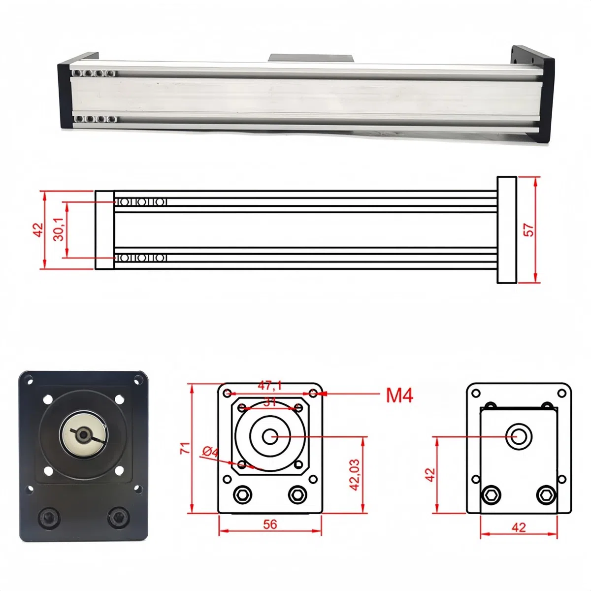 Table de Guidage à glissière CNC 8" (Course de 200 mm), Mini-Guide à vis à Billes SFU1605 avec Support pour Moteur Pas à Pas Nema17 42 mm et Nema23 57 mm pour Bras robotisé graveur
