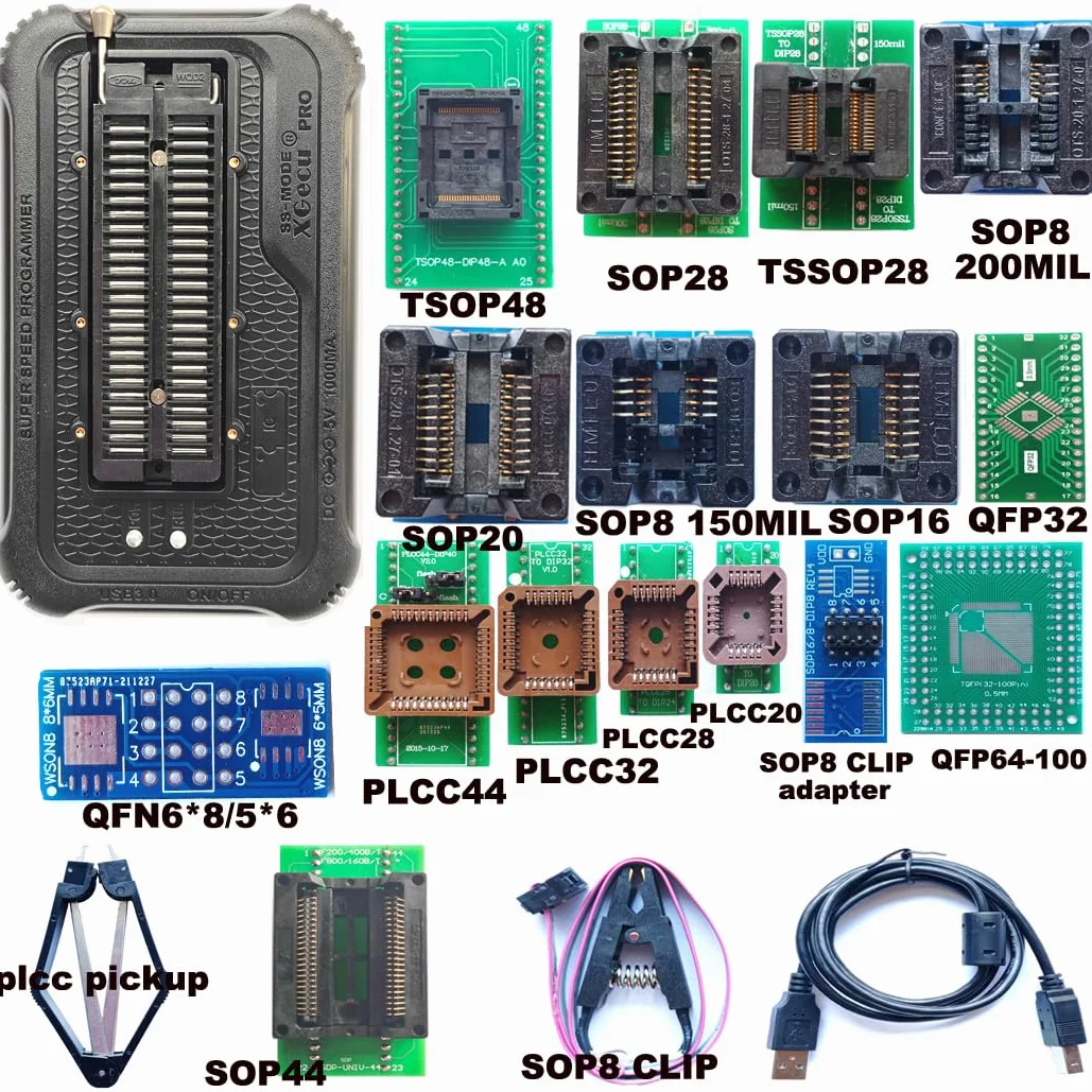 Programmateur T76 15 adaptateurs compatibles avec XGecu T56 T48 TL866II Puce IC Eprom ISP SOP PIC NAND Flash EMMC QFN QFP GAL CPLD VGA BGA Socket
