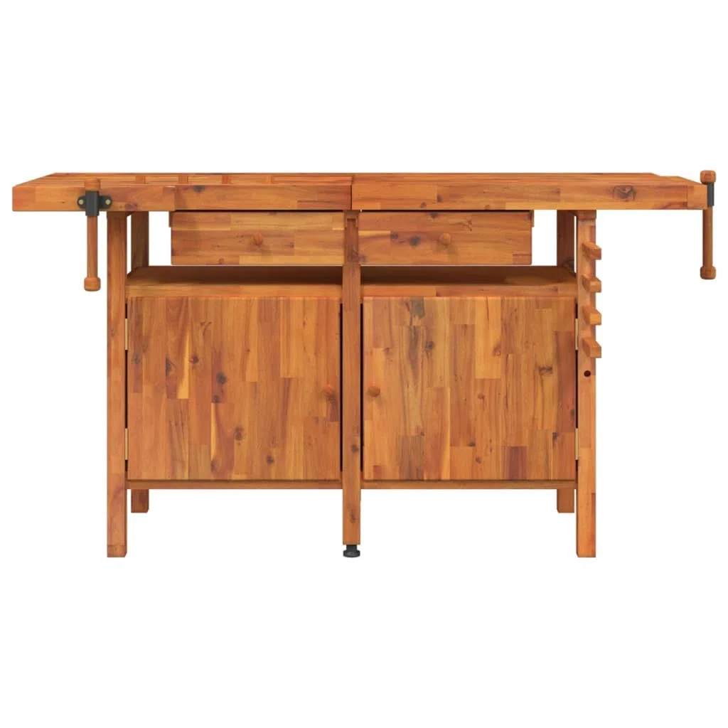 vidaXL Établi avec Tiroir et Étaux, Banc de Travail en Bois, Table d'Atelier, Table de Bricolage Garage Maison, 162x62x83 cm Bois Massif d'Acacia