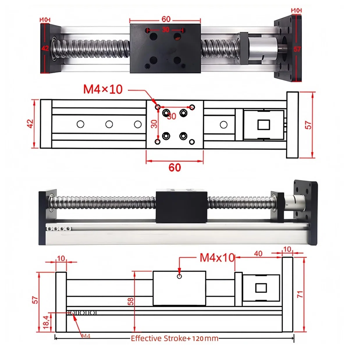 Table de Guidage à glissière CNC 8" (Course de 200 mm), Mini-Guide à vis à Billes SFU1605 avec Support pour Moteur Pas à Pas Nema17 42 mm et Nema23 57 mm pour Bras robotisé graveur