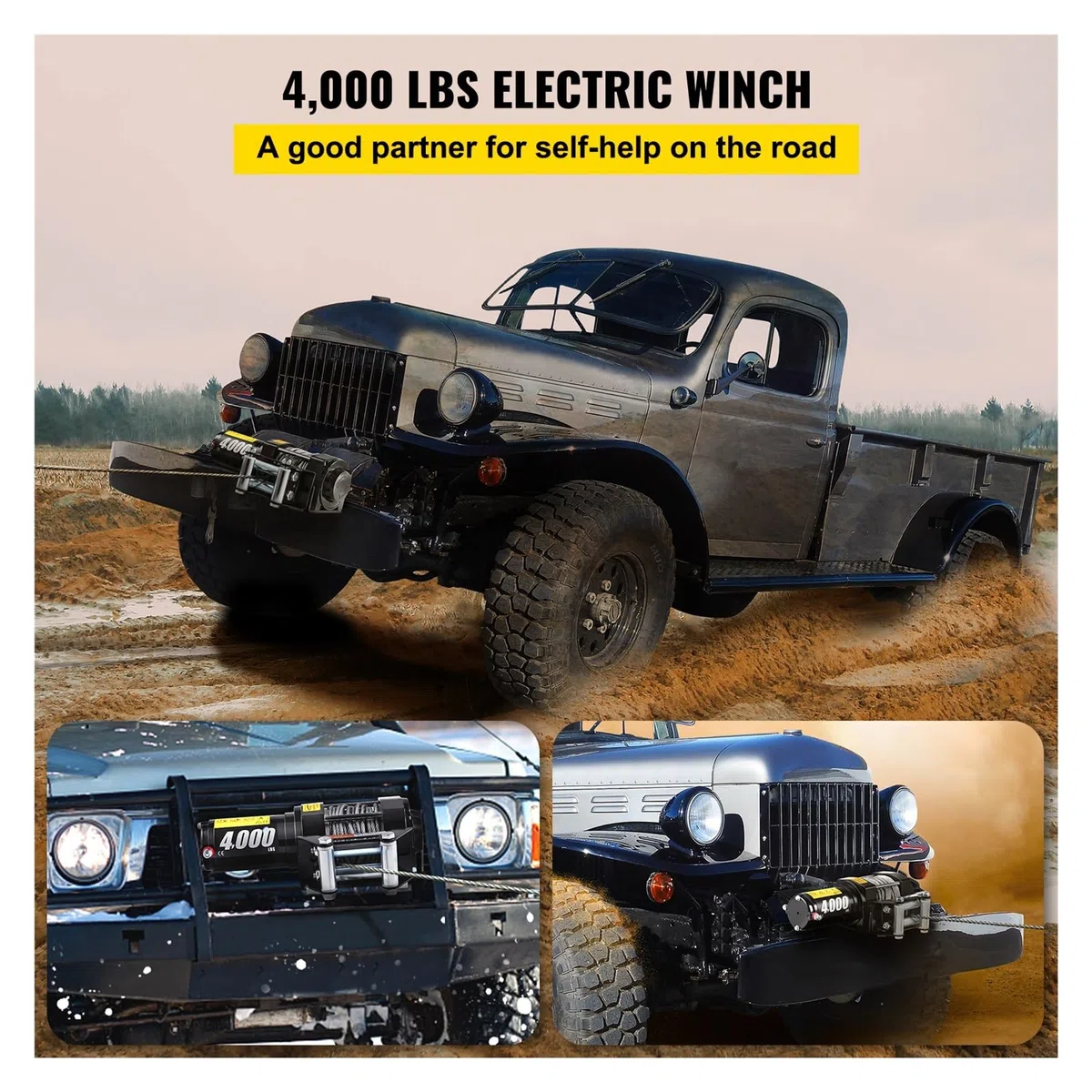 Treuil Électrique 4000LBS/1814Kg 12V for Câble en Acier 4X4 43FT avec Contrôle sans Fil ATV Camion Hors Route Puissant Et SûR