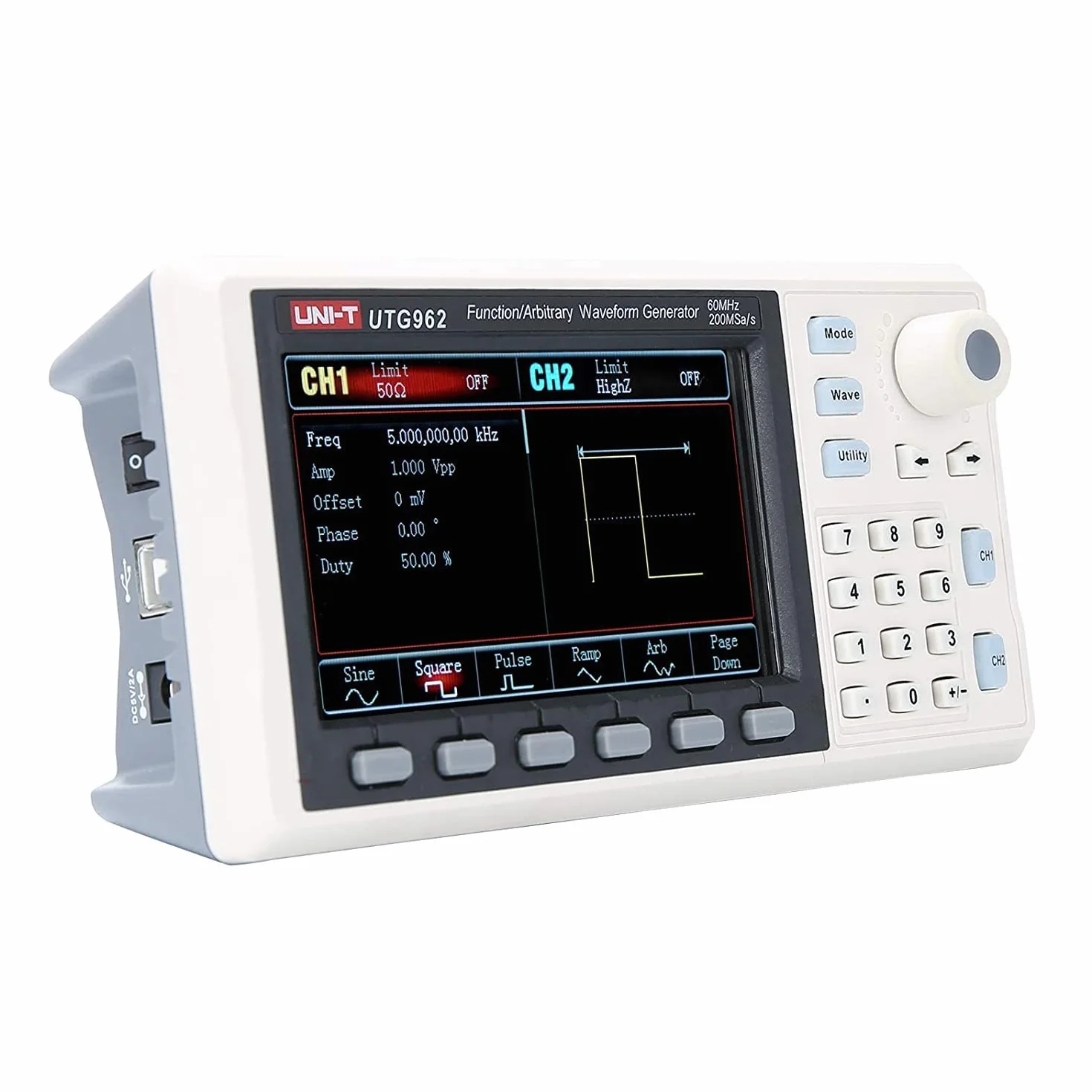 UNI-T Générateur de signal UTG962E DDS 60 MHz avec écran LCD TFT 4,3" 200 MSa/s 2 canaux (prise 110-240 V EU)
