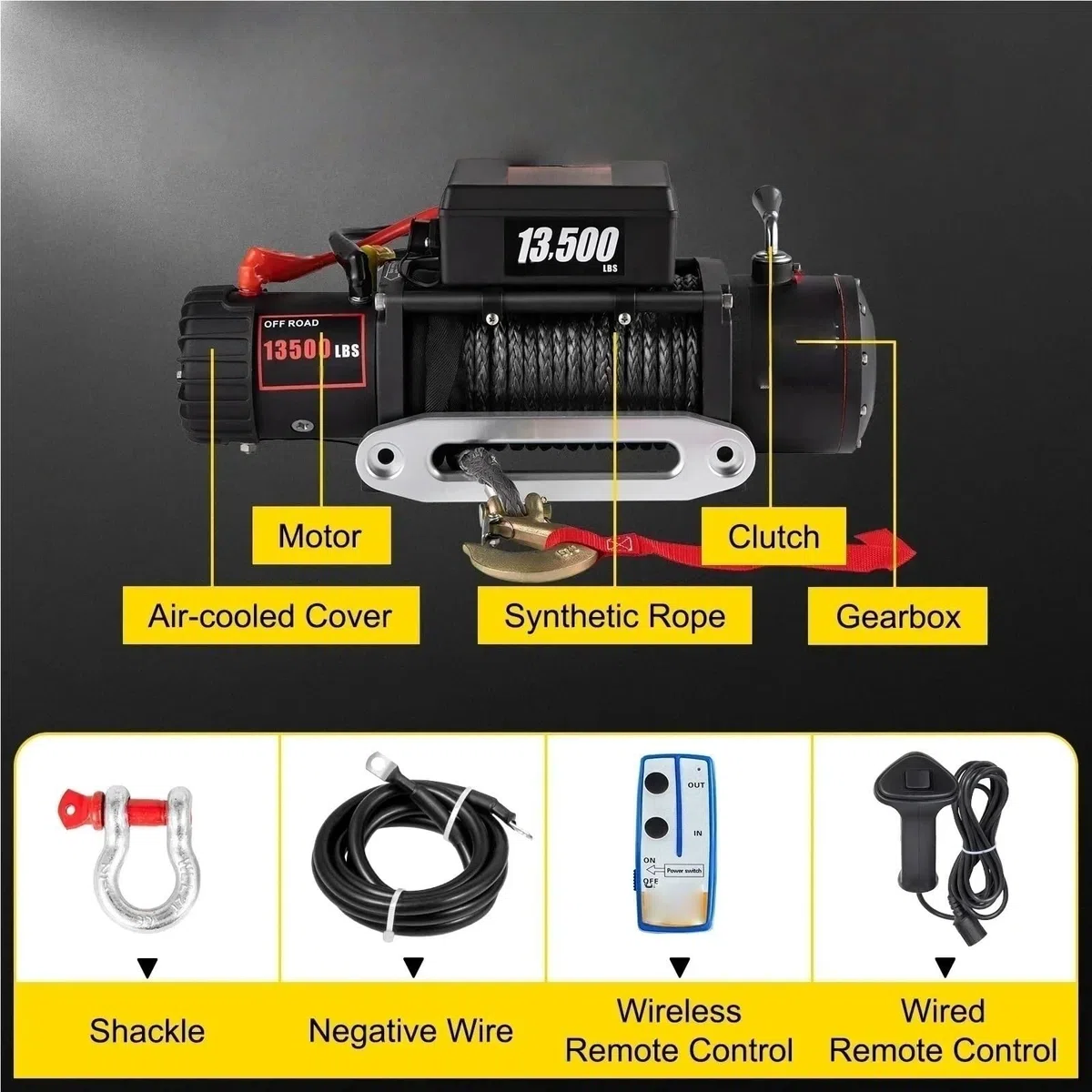 Treuils électriques Treuil Électrique 13500LBS, Corde De Pour Camion, 12V, Avec Télécommande, Pour Remorque Voiture 4x4, ATV