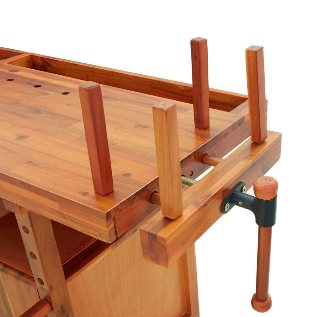 vidaXL Établi avec Tiroir et Étaux, Banc de Travail en Bois, Table d'Atelier, Table de Bricolage Garage Maison, 162x62x83 cm Bois Massif d'Acacia