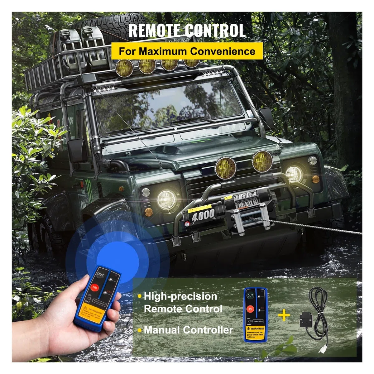 Treuil Électrique 4000LBS/1814Kg 12V for Câble en Acier 4X4 43FT avec Contrôle sans Fil ATV Camion Hors Route Puissant Et SûR
